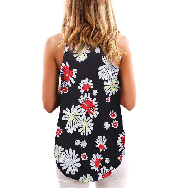 Women Floral Print T-shirts Tank Top 2017 Summer Fashion Sleeveless O Neck T Shirt Camisole