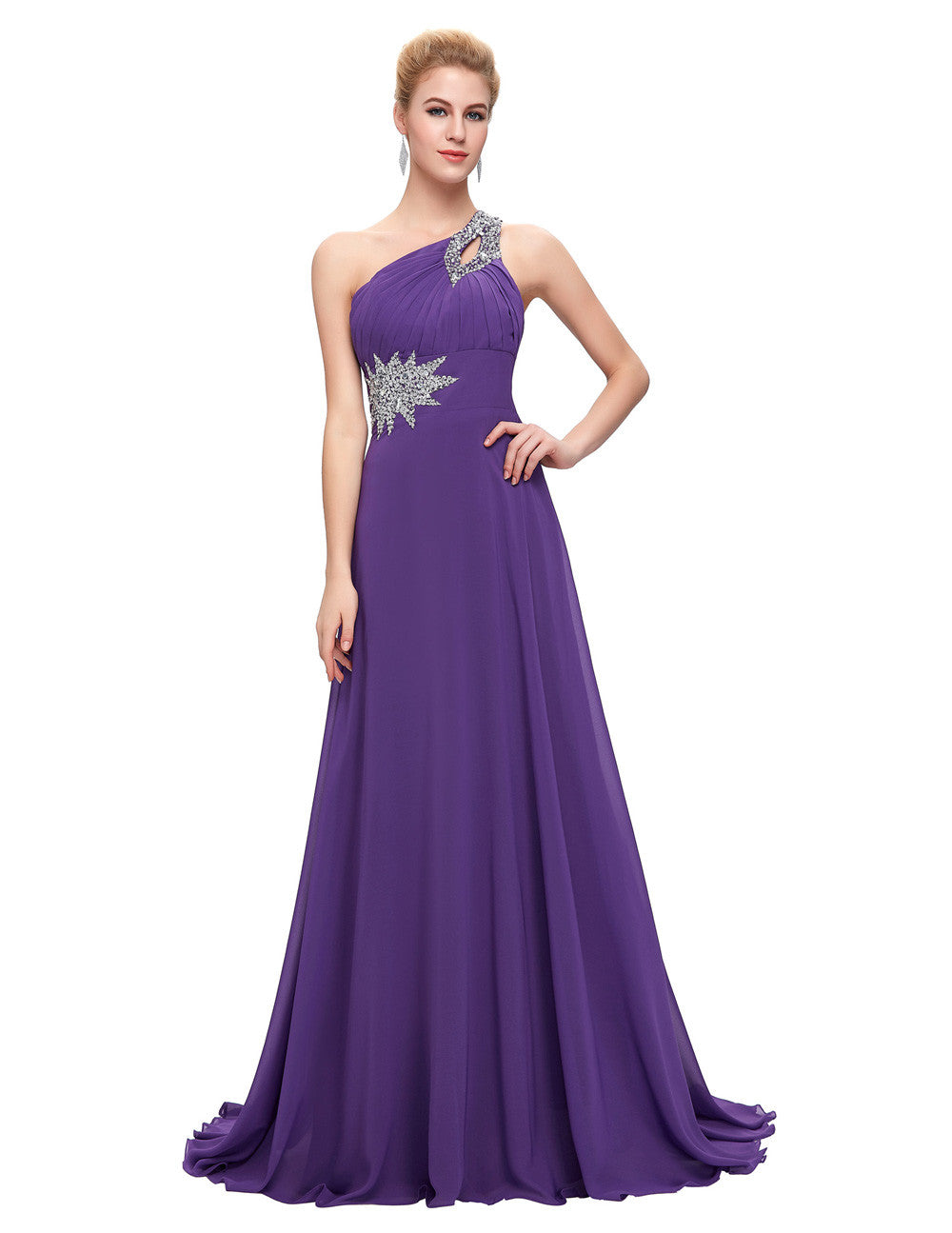 Real Photo One Shoulder Red Royal Blue Purple Chiffon Long Evening Dress Party - Shopy Max