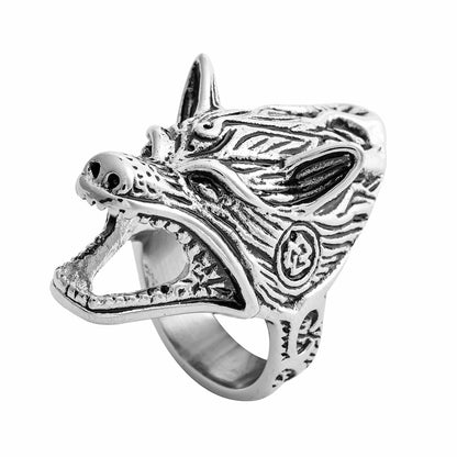 Men's Ring Viking Norse Wolf Head Gothic Biker Punk Vintagel Be