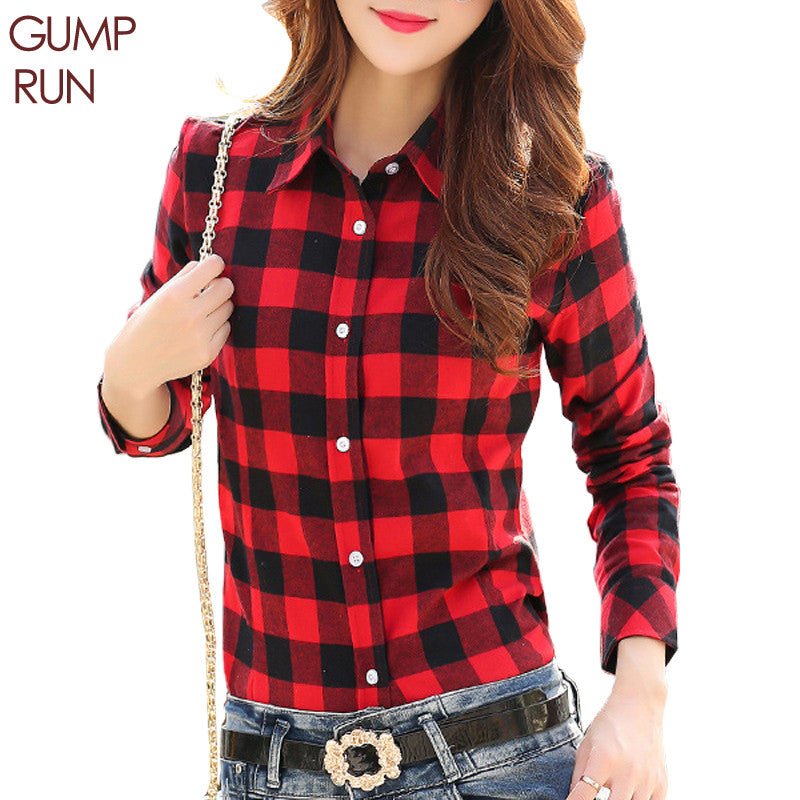 GUMPRUN Fashion Women Plaid Shirt Flannel Shirt Long Sleeve Women Blouses Shirt - Shopy Max