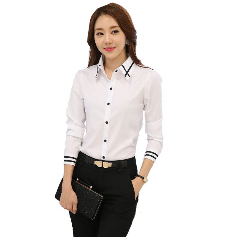 Elegant Slim Thin White Chiffon Women Blouses Striped Long Sleeve Casual Women