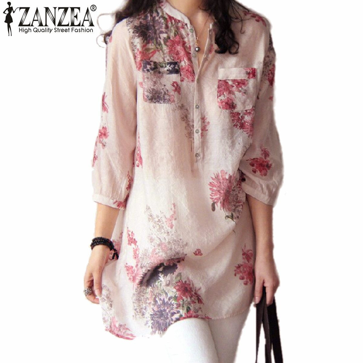 Zanzea Women Blouses Fashion 2016 Summer Blusas Linen Blouse Button Casual Floral - Shopy Max