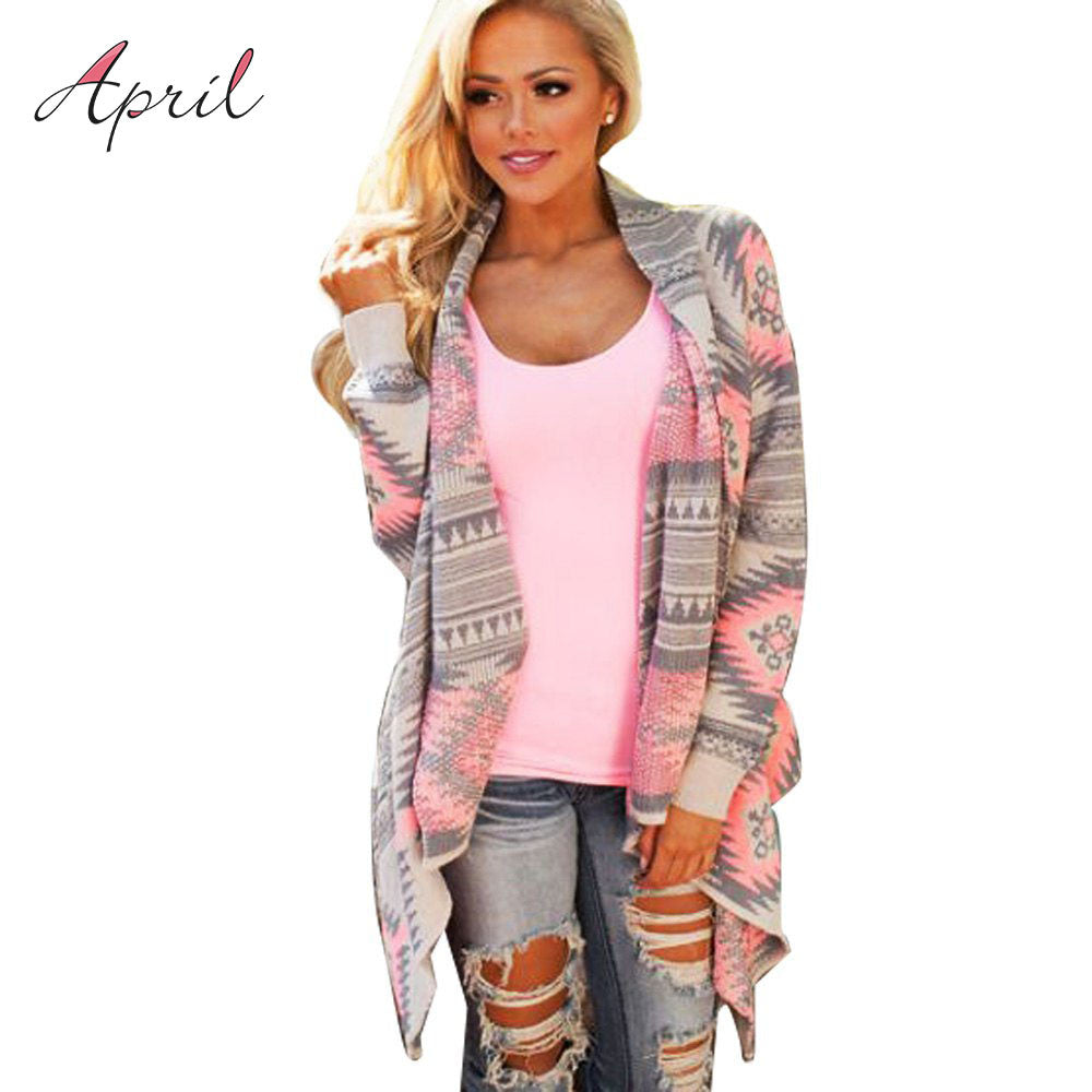 Pink Kimono Cardigan Blouses 2016 Women Geometric Printed Long Sleeve Cotton - Shopy Max