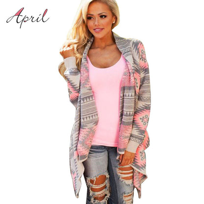 Pink Kimono Cardigan Blouses 2016 Women Geometric Printed Long Sleeve Cotton - Shopy Max