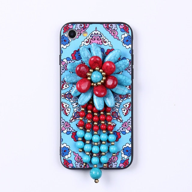 National Style Rhinestone Fringe Hard Case for Iphone 7 6 6S Plus Bling PC Cell Phone