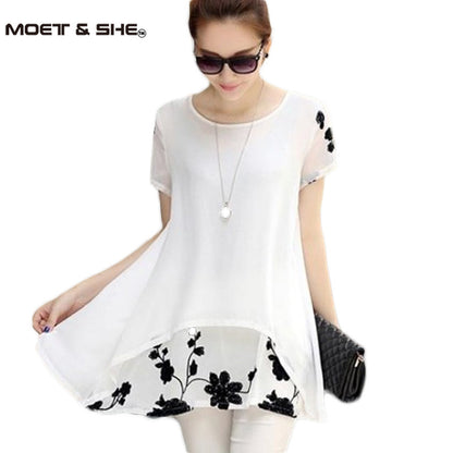 Plus Size 5XL Vestidos Femininos Chiffon Blouse Women Clothing Loose Short Sleeve - Shopy Max