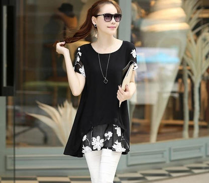 Plus Size 5XL Vestidos Femininos Chiffon Blouse Women Clothing Loose Short Sleeve - Shopy Max