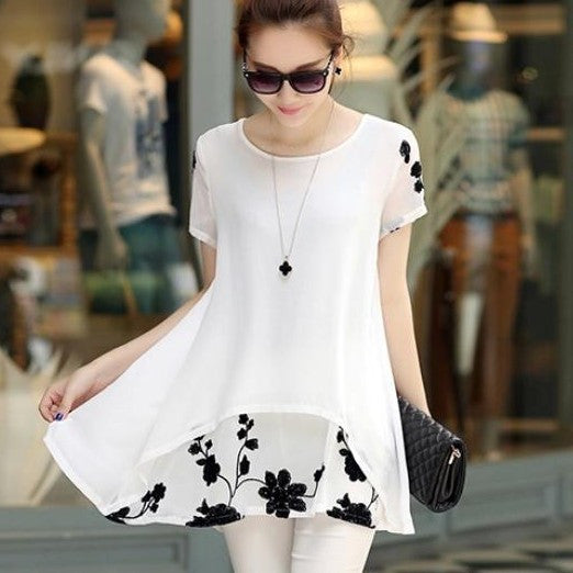 Plus Size 5XL Vestidos Femininos Chiffon Blouse Women Clothing Loose Short Sleeve - Shopy Max