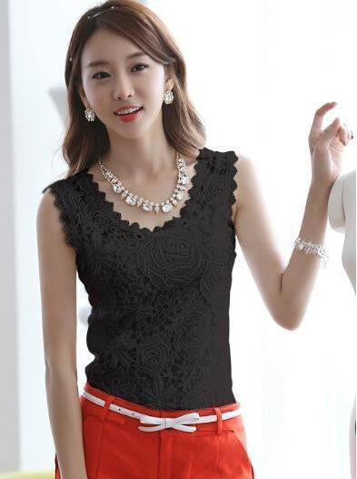 Blusas Femininas 2016 Summer Women Blouse Lace Vintage Sleeveless White Renda - Shopy Max