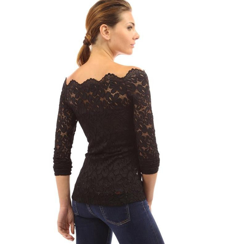 Fashion Blusas Sexy Women Blouses Hollow Out Shoulder Lace Crochet Shirts Long Sleeve