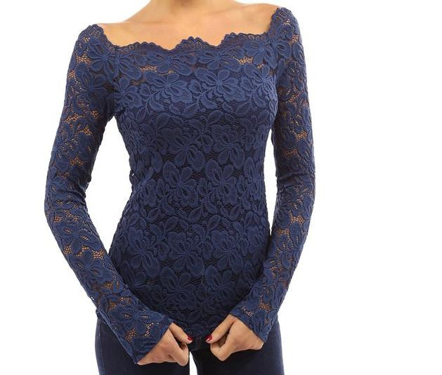 Fashion Blusas Sexy Women Blouses Hollow Out Shoulder Lace Crochet Shirts Long Sleeve