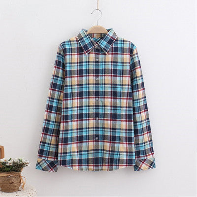 GUMPRUN Fashion Women Plaid Shirt Flannel Shirt Long Sleeve Women Blouses Shirt - Shopy Max