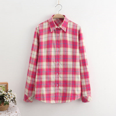 GUMPRUN Fashion Women Plaid Shirt Flannel Shirt Long Sleeve Women Blouses Shirt - Shopy Max