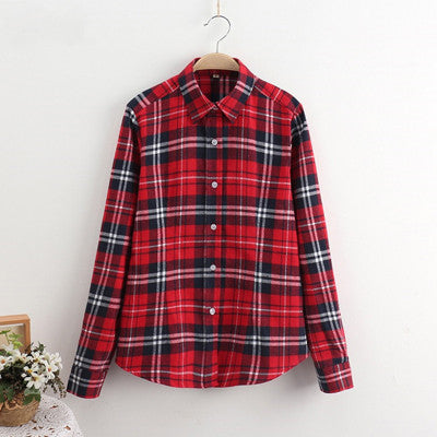 GUMPRUN Fashion Women Plaid Shirt Flannel Shirt Long Sleeve Women Blouses Shirt - Shopy Max