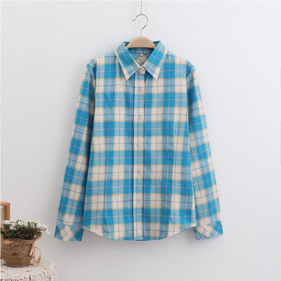 GUMPRUN Fashion Women Plaid Shirt Flannel Shirt Long Sleeve Women Blouses Shirt - Shopy Max