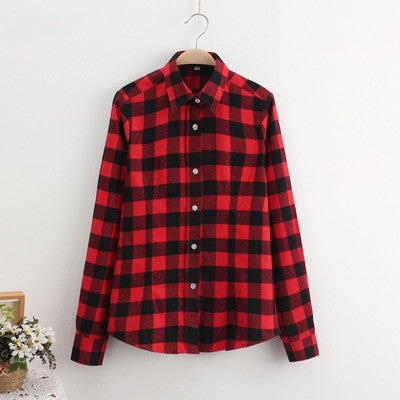 GUMPRUN Fashion Women Plaid Shirt Flannel Shirt Long Sleeve Women Blouses Shirt - Shopy Max