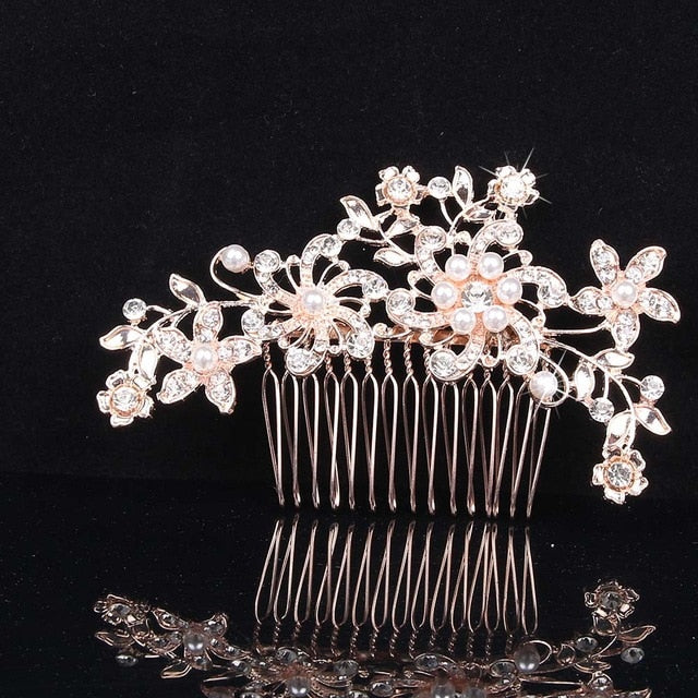 Elegant Huge Wedding Hair Combs For Bride Crystal Rhinestones Pearls Women Hairpins Bridal Headpiece Hair Jewelry Accessories