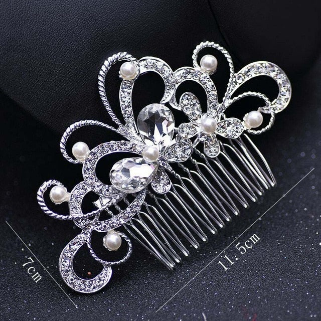 Elegant Huge Wedding Hair Combs For Bride Crystal Rhinestones Pearls Women Hairpins Bridal Headpiece Hair Jewelry Accessories