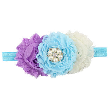 1pcs new cute Baby 3 Flower Headband Newborn baby girls Headwear Pearl hair band Kids hair accessories H2