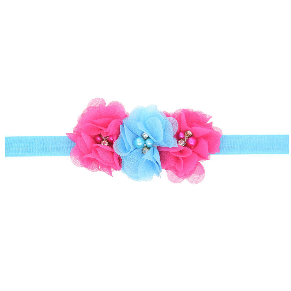 20Clrs New Fashion Hot children kids Baby girls pearl diamond 3 flowers Headband Headwear Hair Band Head Piece Accessories