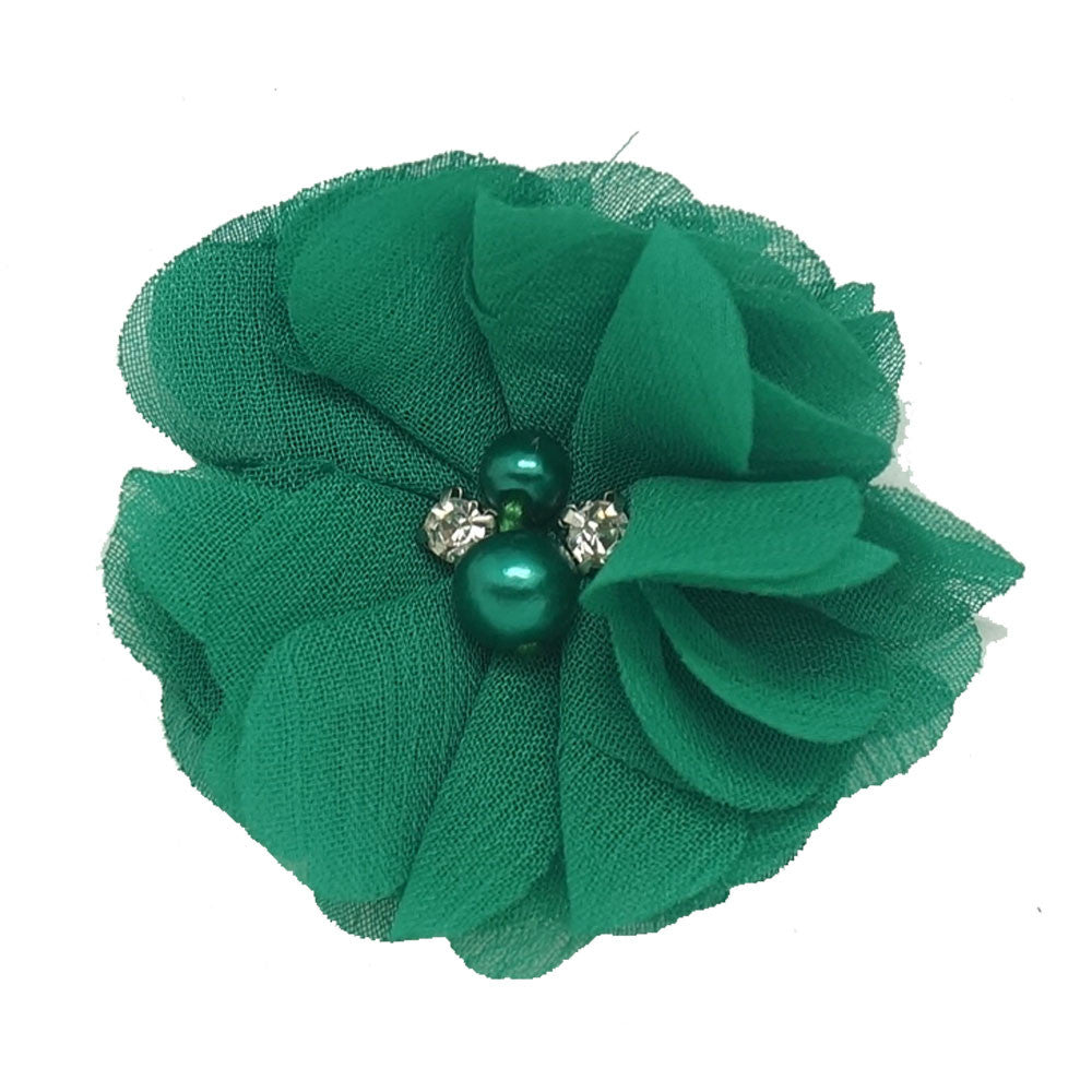 20 Color Sweet High Quality Fashion Chiffon Flower For Girls Infant Cute Rhinestone Pearl Without Clips DIY Hair Accessories