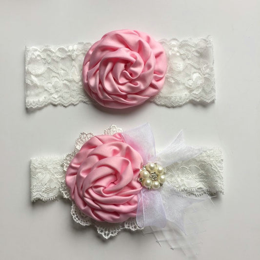 1set/lot  Satin Flower Matching Handmade Lace Bow Headband Baby Headband  Luxe Headband