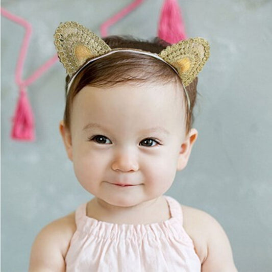 New Arrival Baby knitted Cat Ear Gold Headband Girls Hair Band New Head