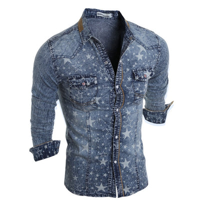 Fashion Men's Slim Fit Denim Shirt - Shopy Max