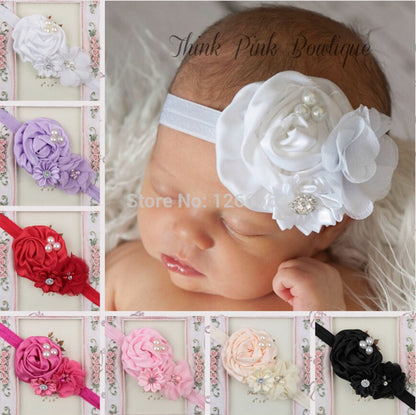 Elastic Headbands with pearl  flower baby girl hair accessories infant rose flower hairbands headwear