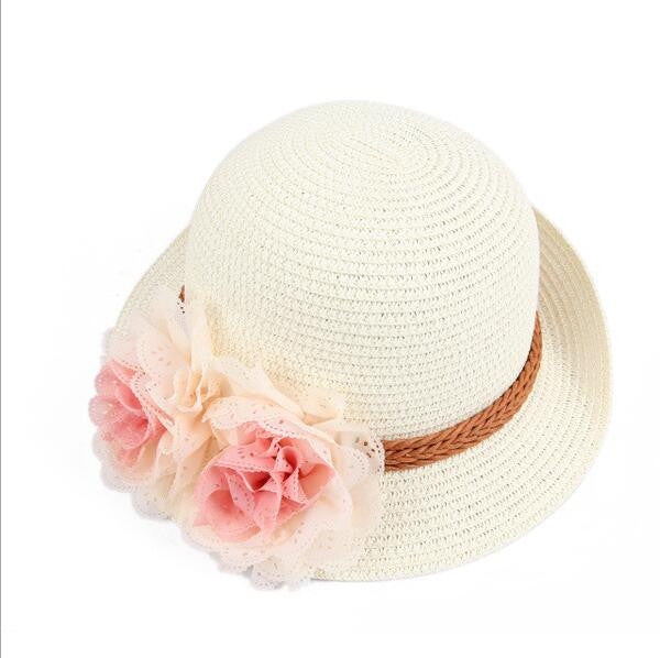 2016 Hot Cute Flower Decorate Baby Girls Children Hats Sun Beach Caps