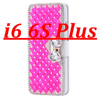 i6 /6S/ Plus Deluxe Silk Skin Diamond Wallet Stand Leather Cases for Apple iPhone 6 /6S /6S Plus /6S Plus Cover With Card Slot - Shopy Max