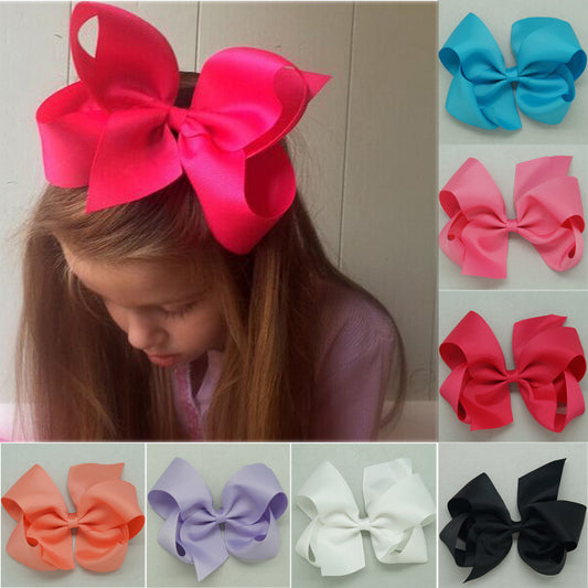 High Quality 6" Fashion Solid Ribbon Hair Bow For Baby Kids Girls Handmade Hair