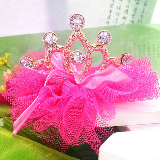 New Design Hot Girls Hair Accessories Shiny Crown Yarn With Bow Chiffon Hairpins Grid