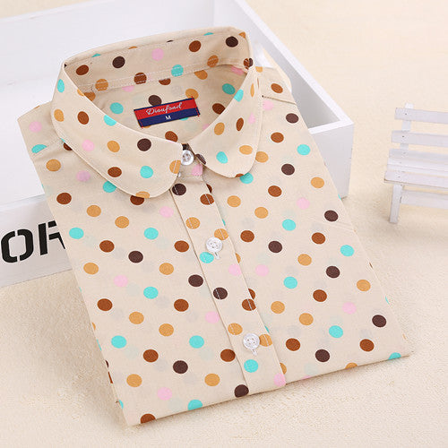 Women Long Sleeve Floral Dots Shirt