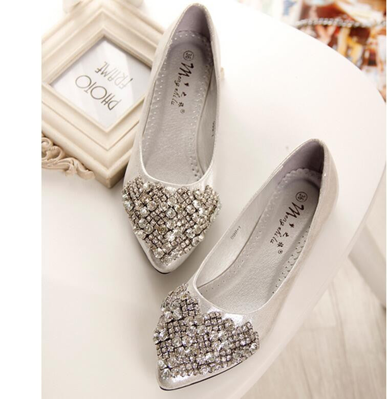 2016 new Women's Flats rhinestone pointed toe women flats fashion shoes woman big