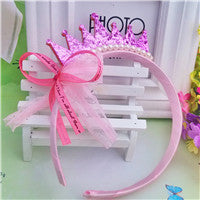 New winter hair accessories Lovely Ribbon Bow Lace Pearl Girls Angel Princess Crown Hair