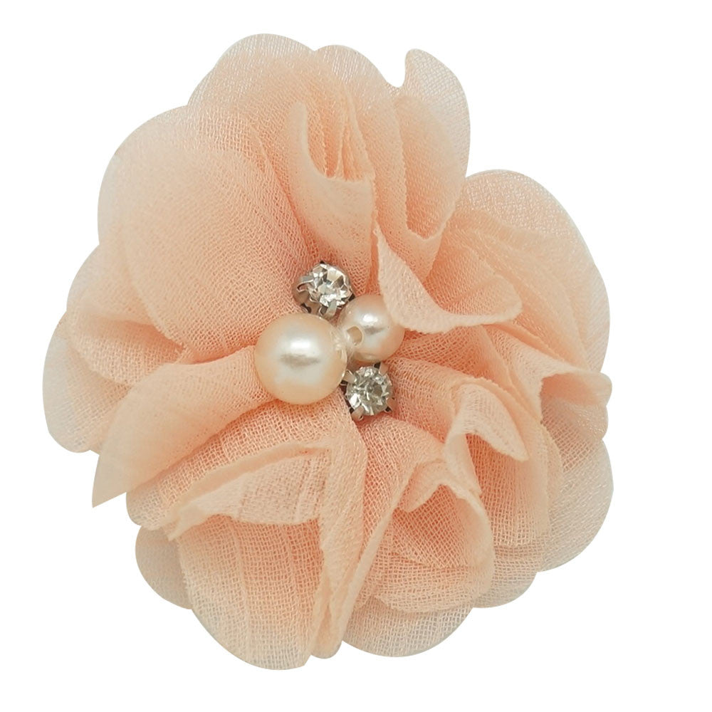 20 Color Sweet High Quality Fashion Chiffon Flower For Girls Infant Cute Rhinestone Pearl Without Clips DIY Hair Accessories