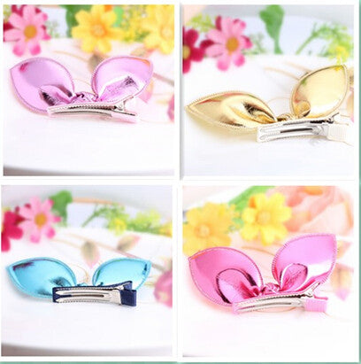 New Design Shiny Leather Rabbit Ear Hairpins Girls Hair Accessories Kids Best Gift Clip