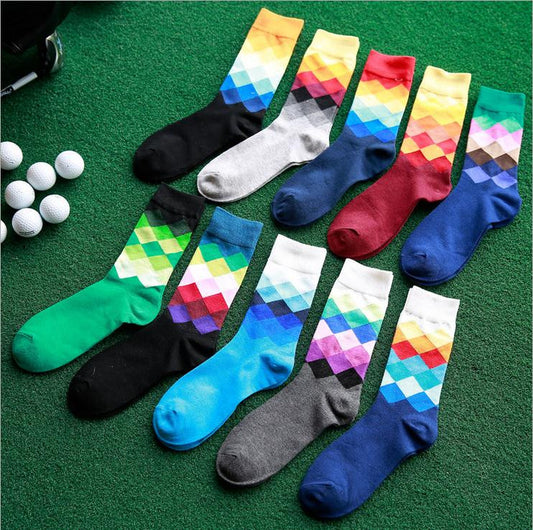 Male Tide Brand Happy Gradient Color Paragraph summer Style Pure Cotton Men's Knee High Business Socks WZ042