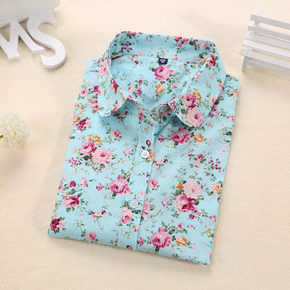 Women Long Sleeve Floral Dots Shirt