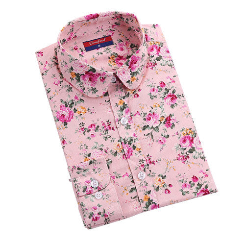 Women Long Sleeve Floral Dots Shirt