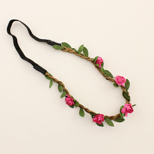 Fashion Women Bride Flower Headband Bohemian Style Rose Flower Crown Hairband Ladies - Shopy Max