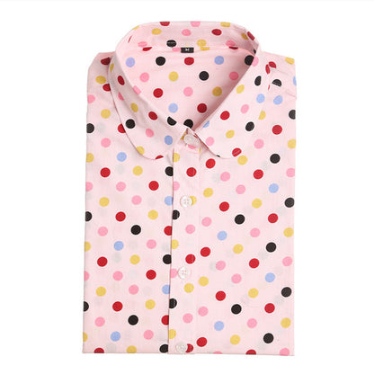 Women Long Sleeve Floral Dots Shirt