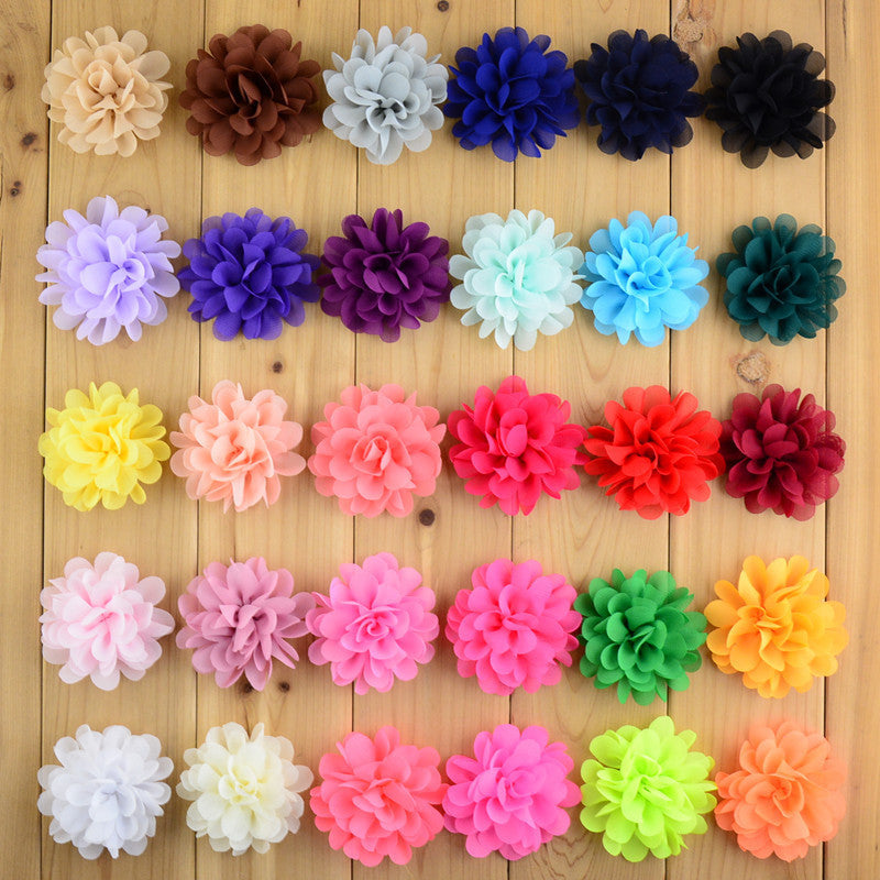 30pcs/lot 30colors 7cm Fashion Chiffon Fabric Flower Flat Back For Baby Girls Handmade - Shopy Max