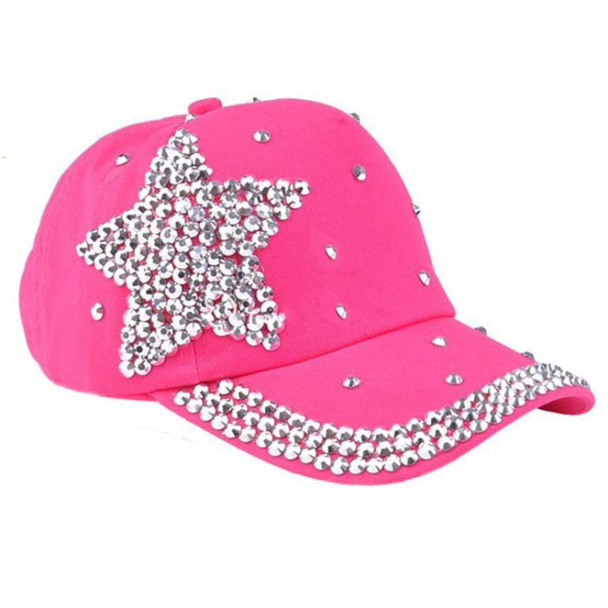 Baseball Cap Children Cotton Five-pointed star diamond Rhinestone Star - Shopy Max