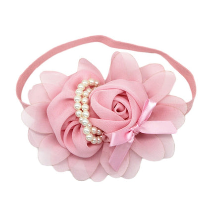 Fashion Baby Girl Headband 1pcs Rose Pearl Newborn Chiffon Flower Headband Baby Girls Infant