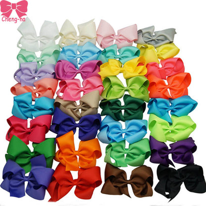 6 Inch Big Hair Bow Girls Solid Ribbon Hair Bows With Clip Boutique HairClip Hairpin Baby - Shopy Max