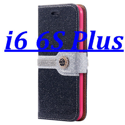 i6 /6S/ Plus Sparkling Glitter Diamond Line Leather Case for Apple iPhone 6 /6S for iPhone 6 /6S /Plus Wallet Stand Photo Cover - Shopy Max