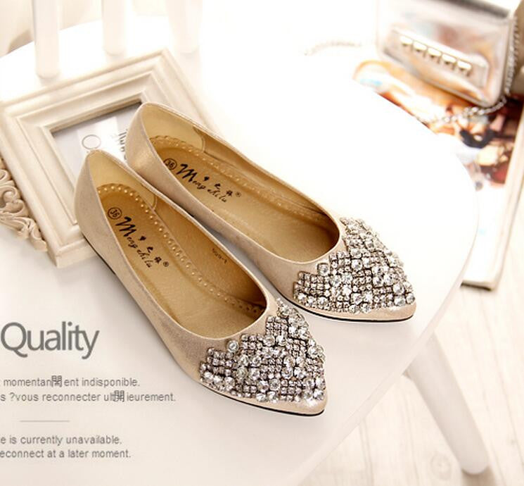 2016 new Women's Flats rhinestone pointed toe women flats fashion shoes woman big