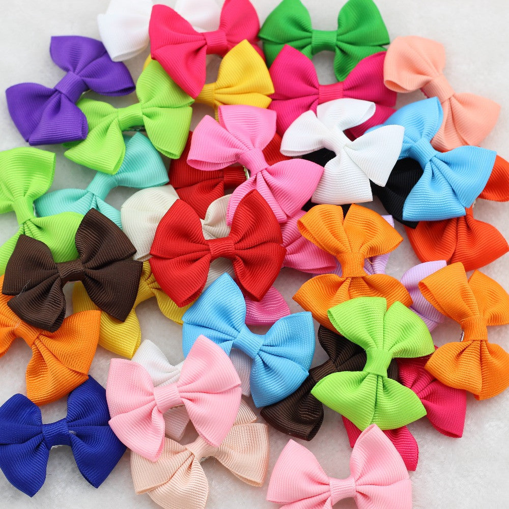 40Pcs/lot 2.5"Ribbon bows with hairclips Baby Girls Little Hair clip Soild Bows Children